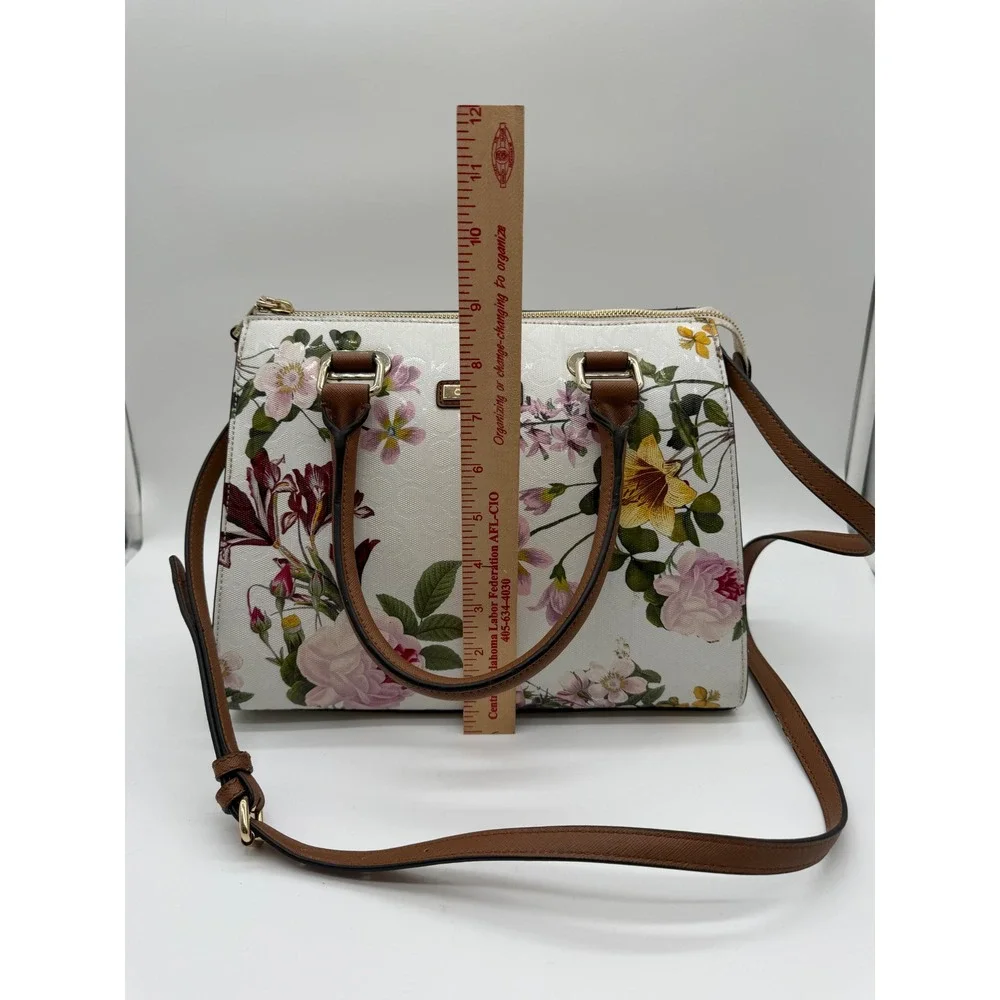 Calvin Klein Floral Logo Satchel Handbag White Crossbody Bag Gold‎ Hardware